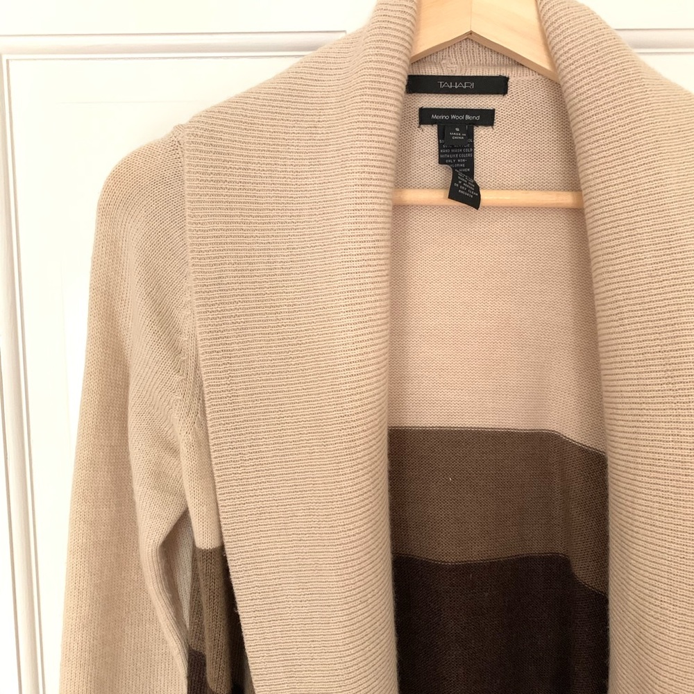 Tahari open-front color-block cardigan
